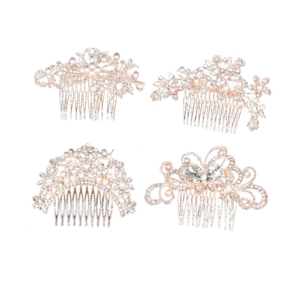 Beatifufu 4pcs Bridal Rhinestone Pearl Hair Combs Alloy Elegant Design for Wedding Prom Party