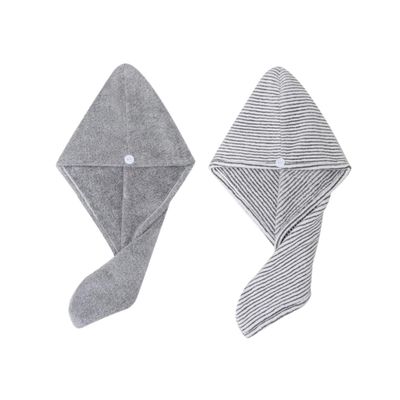 Beatifufu 2pcs Absorbent Hair Wraps for Quick Drying Soft Coral Fleece Hair Drying Hats Grey Durable and Fast Water Absorption