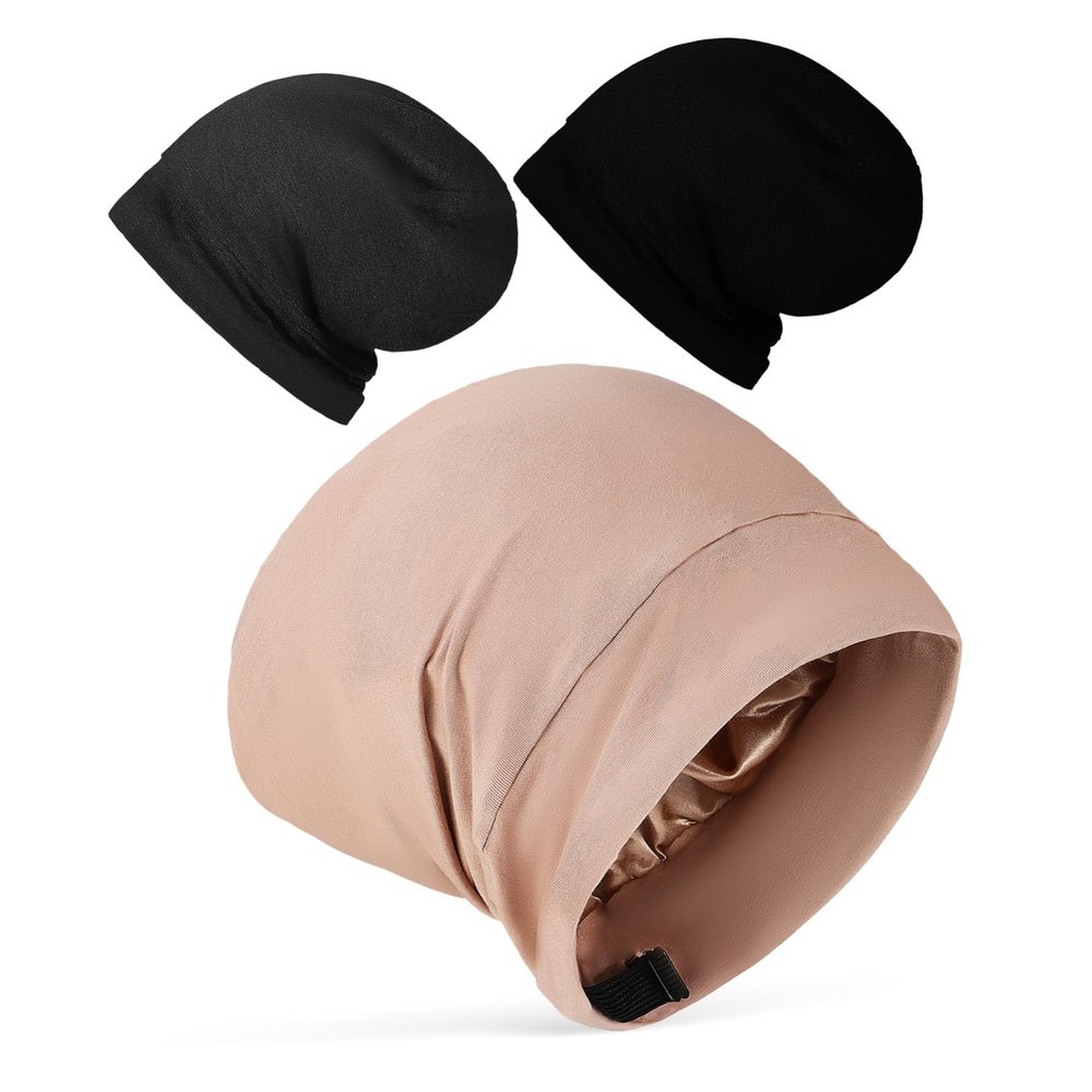 Beatifufu Adjustable Satin Bonnet Cap Silk Hair Bonnet for Sleep Elastic Band Hair Wrap for Braids 3 Pack