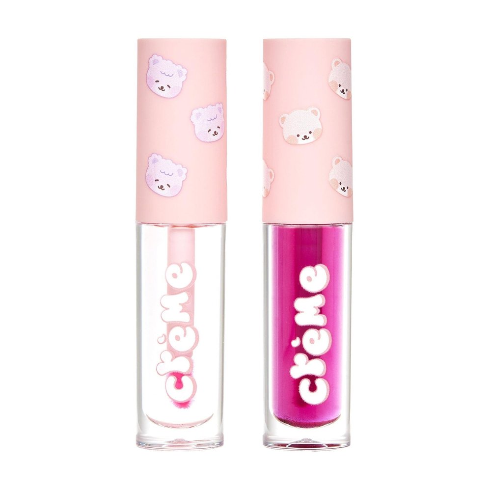 The Crme Shop Boba Bears High-Shine Tinted Lip Oil Duo - Indulge in Juicy Lips with Vitamin E Infusion - Long-Lasting Moisture - Lightweight Comfort (Set of 2), 0.123 Ounce, Clear / Pink