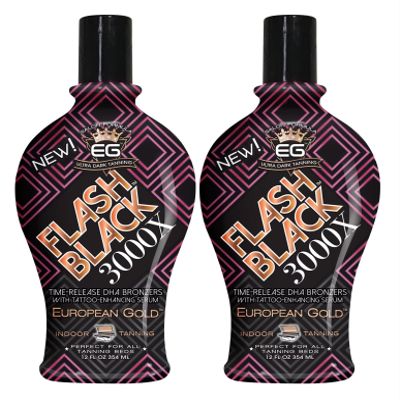 Set of 2: European Gold Flash Black 3000X Indoor Tanning Lotion with Time-Release DHA Bronzers, 12 oz
