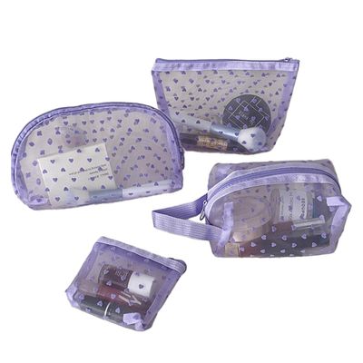 4pcs Heart Cosmetic Bag for Women, Multi Portable Toiletry Bag Breathable Transparent Waterproof Storage Bag In Purple (Purple)