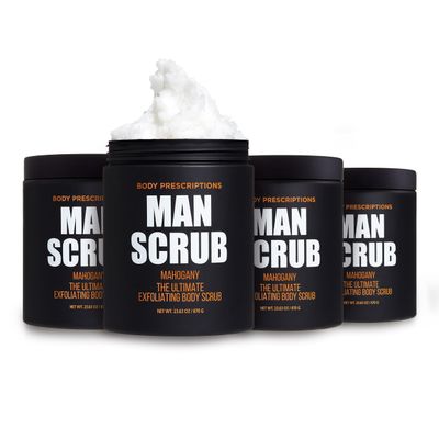 Body Prescriptions Mens Exfoliating Body Scrub  Ultimate Skin Cleansing Wash in Jar with Twist-Top Lid, For All Skin Types, 21 Ounce (Pack of 4), Mahogany