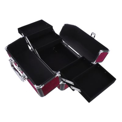 BIUDECO Aluminum Makeup Case Dual-opening Cosmetic Organizer for Travel Storage Spacious Professional Makeup Storage Box for Artists Burgundy with Black Trim