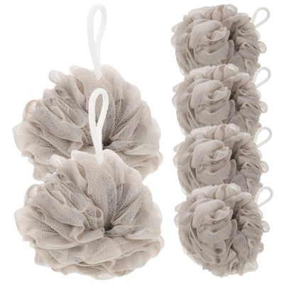 Ipetboom 6pcs Portable Bath Sponges with Lanyard Mesh Bathing Balls for Deep Cleansing Exfoliation Travel-Friendly Shower Loofah Khaki