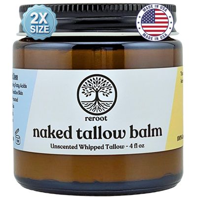 Beef Tallow for Skin | NAKED TALLOW BALM | 1 Ingredient - 100% Grass Fed Beef Tallow | Beef Tallow for Body & Face | Whipped & UNSCENTED for Sensititve Dry Skin, Babies, Eczema, Psoriasis(4oz)