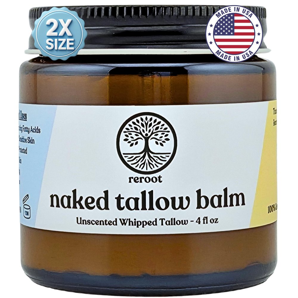 Beef Tallow for Skin | NAKED TALLOW BALM | 1 Ingredient - 100% Grass Fed Beef Tallow | Beef Tallow for Body & Face | Whipped & UNSCENTED for Sensititve Dry Skin, Babies, Eczema, Psoriasis(4oz)