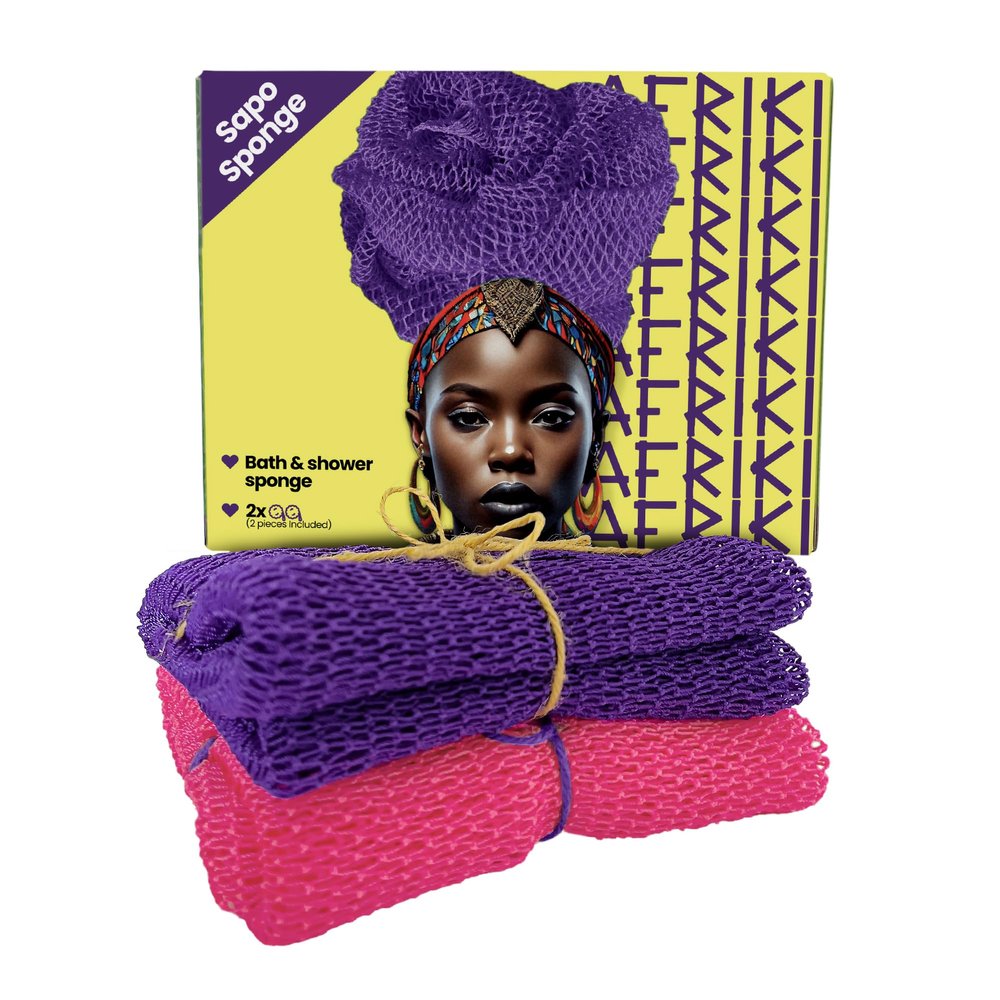 AFRIKI African Net Sponge  Exfoliating Body Scrubber, Black Owned & Rooted in Africa, All Skin Types | 45 in Long