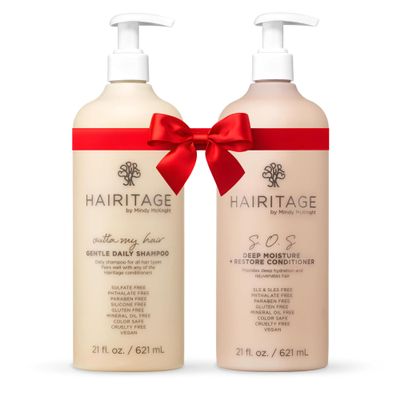 Hairitage Gentle Daily Moisture Shampoo and Conditioner Set - Split End + Bond Strengthening for Dry, Damaged Hair with Jojoba Oil - Anti-Frizz and Color Safe - Cherry + Amber Scent (21oz. 2-pack)