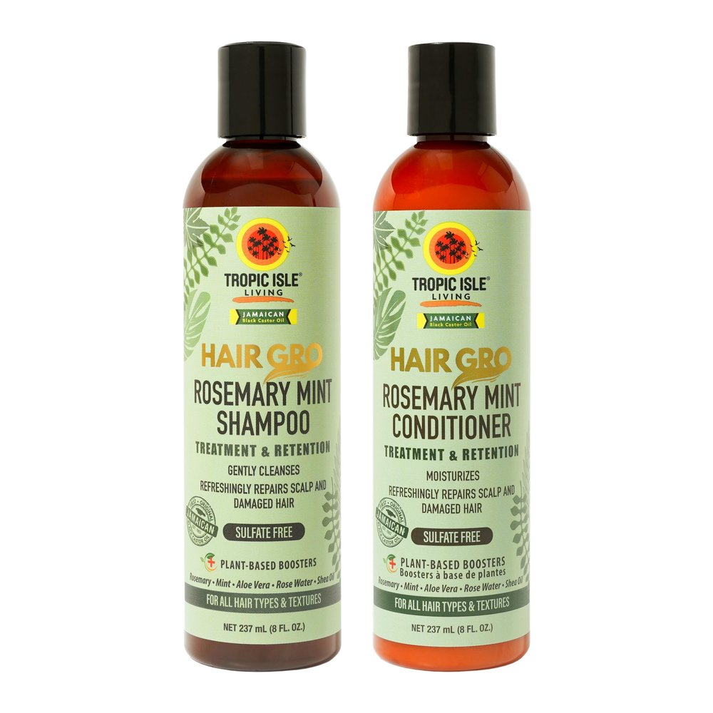 Hair Gro Rosemary Mint Shampoo & Conditioner Set - Jamaican Black Castor Oil Blend. Gently Cleanse, Moisturize, Refresh Scalp & Repair Damaged Hair. Organic Formula Nourish, Soften, Strengthen Hair