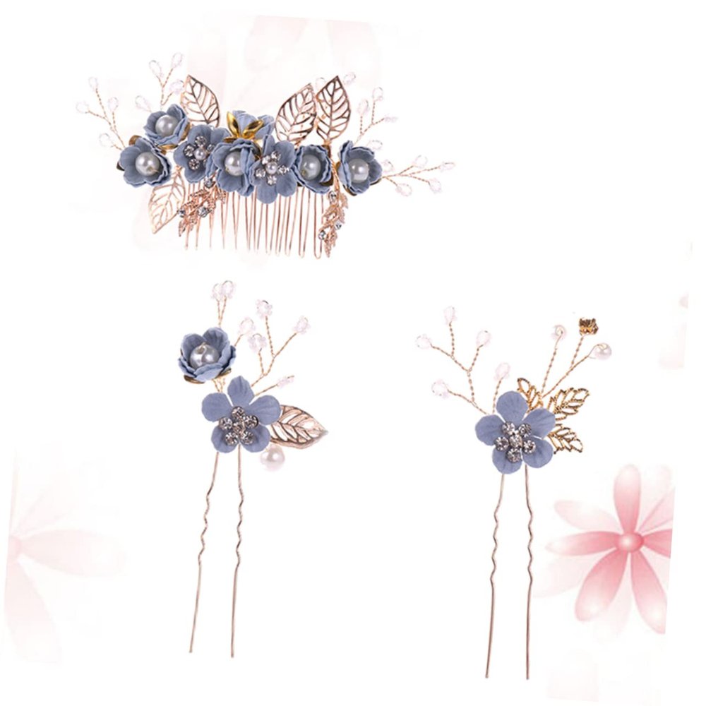 Ipetboom 3pcs Floral Hair Accessories Set for Boy Girl Includes Large Hair Comb and Small Hairpins Handmade Vintage Design for Special Occasions Girls Hairstyles