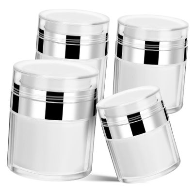 Ipetboom 4pcs Airless Pump Jars Refillable Vacuum Bottles for Creams and Lotions Includes for Travel Storage
