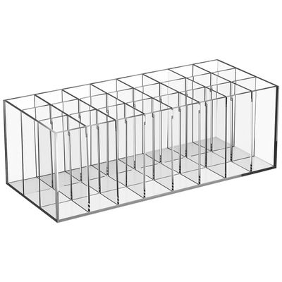 24-Slot Acrylic Lipstick Organizer - Transparent Makeup Storage Case for Lip Gloss Brushes and Cosmetics - Stylish Desktop Display Rack