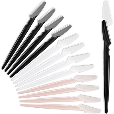 12 Pcs Eyebrow Razors, Face Razors Multipurpose, Exfoliating Dermaplaning Tools, Eyebrow Trimmers Shaver with Protective Cover, Facial Hair Removal for Women Men Body Use, Black, White, Light Pink