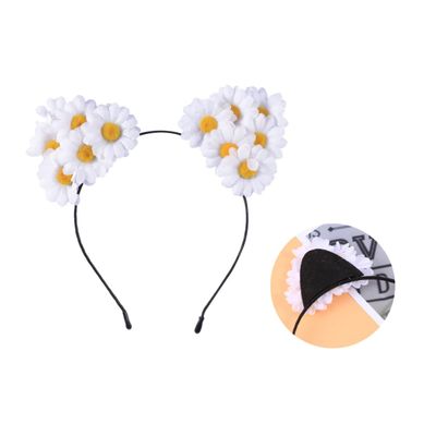 Ipetboom Adorable Cat Ear Flower Hairband for Boy Girl White Sunflower Headband for Cosplay Parties and Daily Use Hair Accessory for Girls