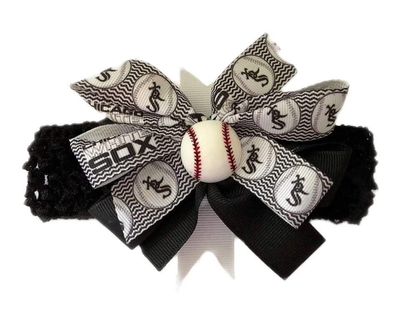 White Sox Baby Girl Boutique Bow Crocheted Headband- Fits newborn- adult