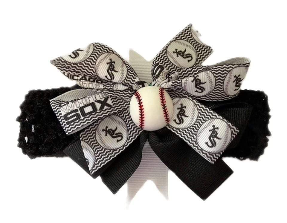 White Sox Baby Girl Boutique Bow Crocheted Headband- Fits newborn- adult