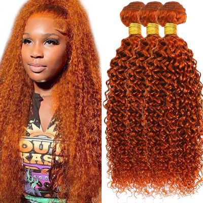 Fabimiya Bundles Human Hair 20 22 24 Inch Deep Wave Orange Ginger 350 Human Hair Bundles 12A Unprocessed Brazilian Virgin Hair Quick Weave Bundles for Black Women