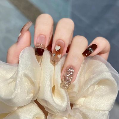 ENZEBAOFU Handmade Nail Wearing False Nail Patch New Magic Mirror French Halo Dye Cute Nail Patch (Size : XS)