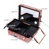 GXFCHYL Makeup Train Case with Mirror and Light 2-trays Cosmetic Organizer Box with Lock Portable Handled Travel Cosmetic Box Large Makeup Artist Organizer Kit for Women and Girls (Rose Gold) view 2