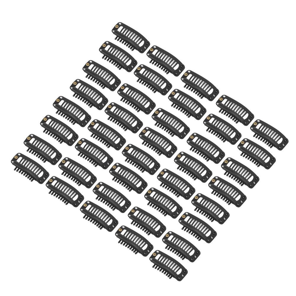 40pcs Hair Extension Wigs Snap Clips Set, Stainless Steel 9 Teeth Snap Comb Clips, Fit for Women Hair Extensions(Black)