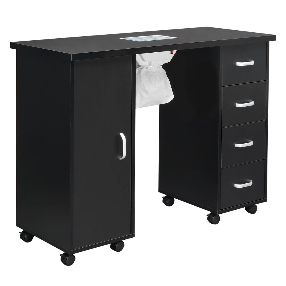 Rolling Manicure Table, Nail Beauty Manicure Desk On Wheel, Nail Desk for Nail Tech, Beauty Salon Black, Manicure Table Nail Desk for Nail Tech, Nail Table Beauty Salon Tech Station 109 x 45 x 80CM