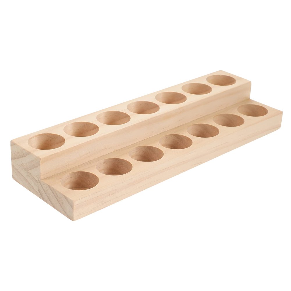 Ipetboom 14holes Wooden Essential Oil Display Stand Two-layer Organizer for Bottles Slots for Essential Oil Storage Tidy Desktop for Aromatherapy Enthusiasts