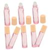 FRCOLOR 8pcs Refillable Essential Oil Roller Bottles Compact Pink Glass with Wood Grain Cap Perfume Sub Bottles for Travel and Daily Use view 1