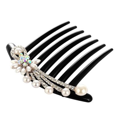 Beatifufu 2pcs Bridal Pearl Hair Comb Flower Hair Comb for Wedding Crystal Rhinestone Headdress for Bride