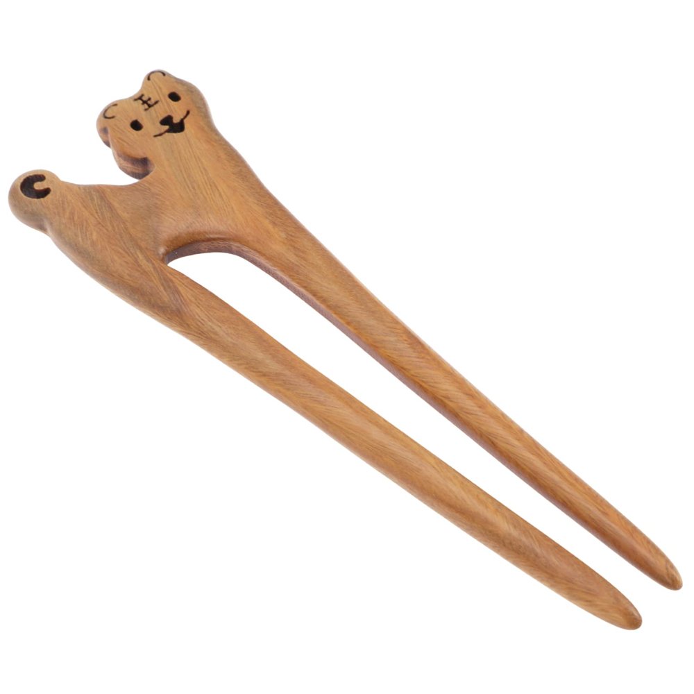 Ipetboom Retro Hair Fork for Women Simple Bun Hair Stick with Zodiac Tiger Design Handcrafted Green Sandalwood Hairpin Elegant Headdress Accessory for Chinese Style Outfits