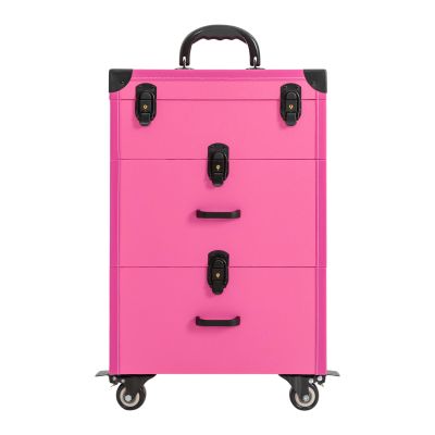 CHALIGHT Professional Rolling Makeup Case Train Case Portable Cosmetic Organizer Trolley Lockable Rolling Make-ups Case Storage Cart Makeup Train Case Cosmetology Case On Wheels (Rose|3 trays)