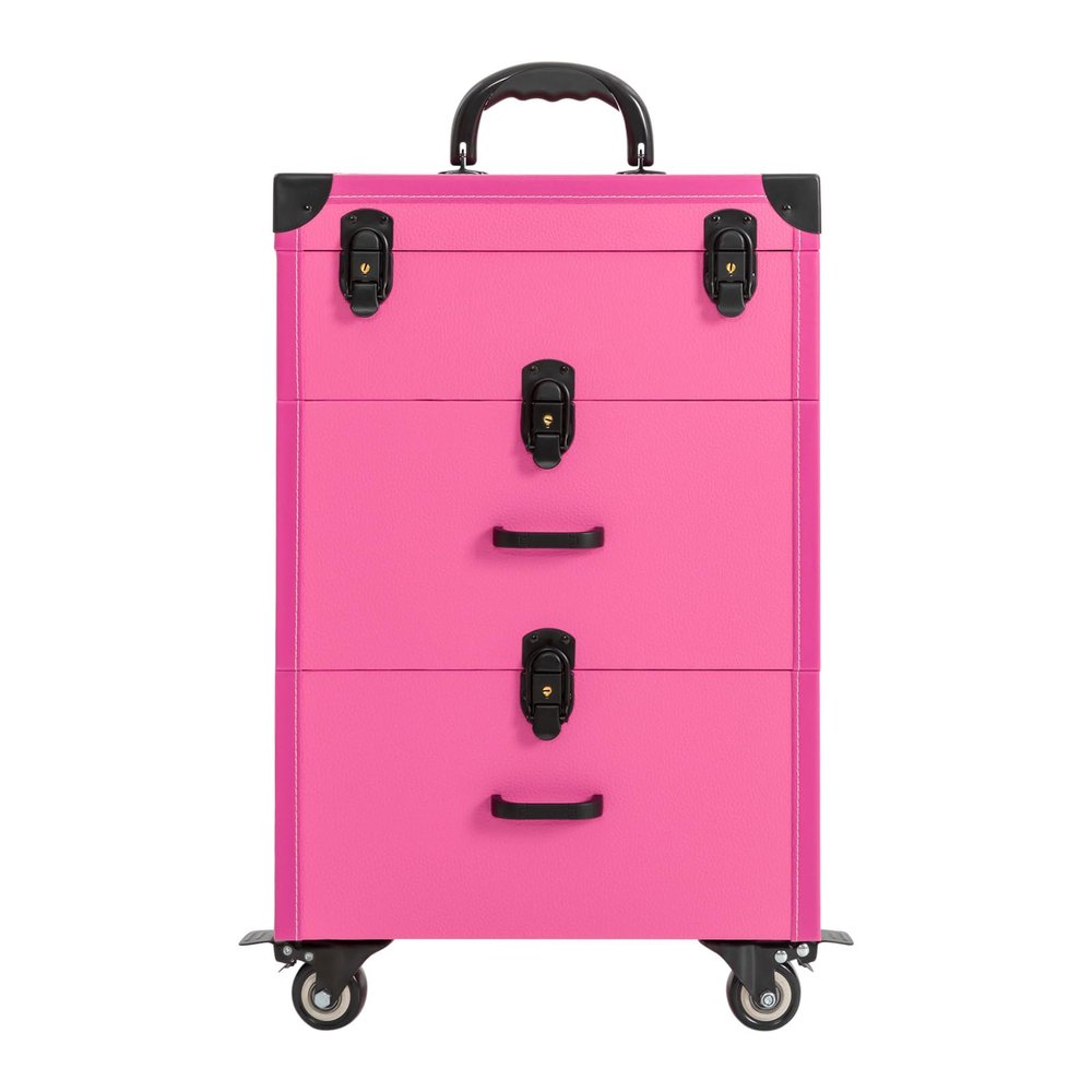 CHALIGHT Professional Rolling Makeup Case Train Case Portable Cosmetic Organizer Trolley Lockable Rolling Make-ups Case Storage Cart Makeup Train Case Cosmetology Case On Wheels (Rose|3 trays)