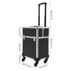 CHALIGHT Professional Rolling Makeup Case Train Case Portable Cosmetic Organizer Trolley Lockable Rolling Make-ups Case Storage Cart Makeup Train Case Cosmetology Case On Wheels (Black|2 trays) view 2