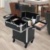 CHALIGHT Professional Rolling Makeup Case Train Case Portable Cosmetic Organizer Trolley Lockable Rolling Make-ups Case Storage Cart Makeup Train Case Cosmetology Case On Wheels (Black|2 trays) view 4
