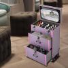 CHALIGHT Professional Rolling Makeup Case Train Case Portable Cosmetic Organizer Trolley Lockable Rolling Make-ups Case Storage Cart Makeup Train Case Cosmetology Case On Wheels (Purple|3 trays) view 4