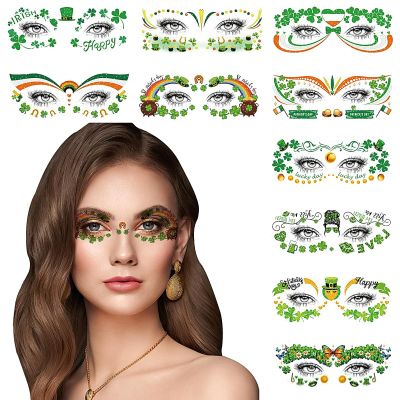 10 Sheets St. Patrick's Day Face Tattoos Stickers, Shamrock Temporary Tattoos for Women Men Green Lucky Clover Stickers Decals for Irish Parade Saint Patrick's Day Party Favors Body Decorations