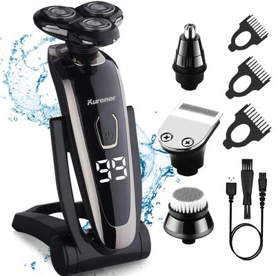 Electric Razor for Men Shaver Rechargeable Waterproof Rotary for Shaving with Nose Trimmer Sideburns Trimmer Face Cleaning Brush