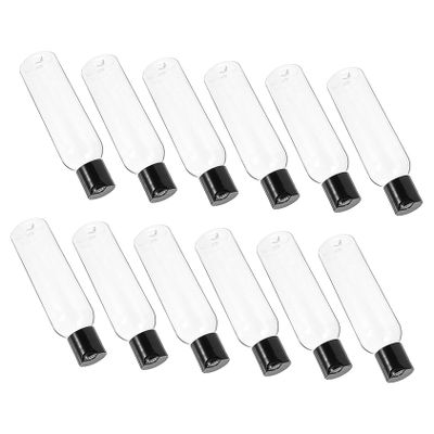 Beatifufu 12pcs Transparent Travel Bottles with Black Disc Caps Use Empty Containers for Shampoo Lotion and Essential Oils for Women The Go