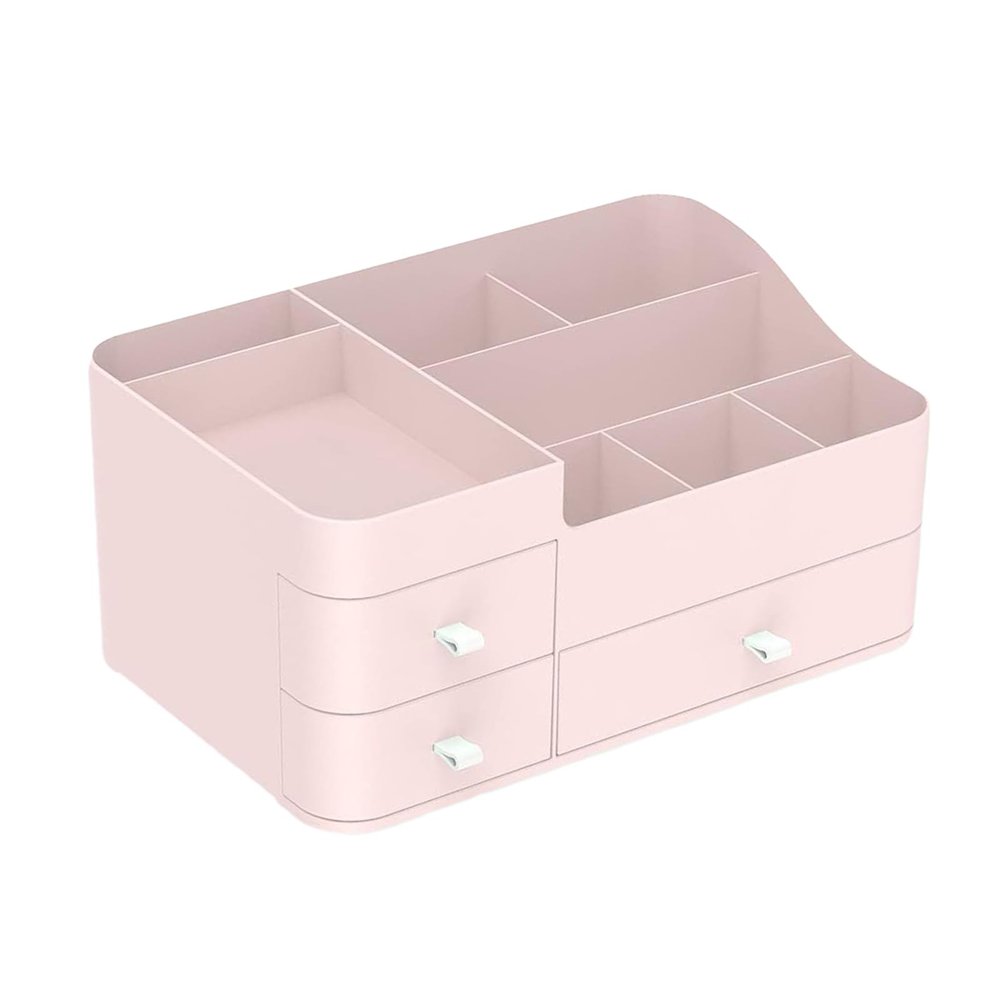 AOKID Makeup Organizer Countertop,Small Bathroom Organizer Countertop for Cosmetics,Makeup Storage Box Organizer Skin Care Holder Display Case for Dresser,Brushes, Lotions,Eyeshadow & Jewelry Pink