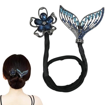 AILYFIRMO Rhinestone Flower Hair Clip, French Twist Bun Hairstyle Shaper,Lazy Hair Curler Deft Bun Maker,for Long Thick Hair Accessories for Women Girls (Style B)