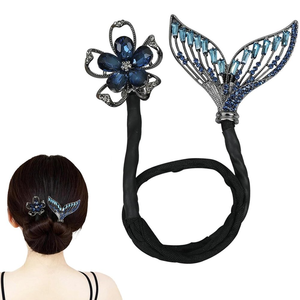 AILYFIRMO Rhinestone Flower Hair Clip, French Twist Bun Hairstyle Shaper,Lazy Hair Curler Deft Bun Maker,for Long Thick Hair Accessories for Women Girls (Style B)