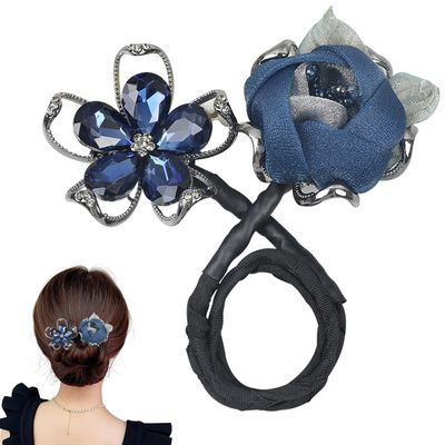 AILYFIRMO Rhinestone Flower Hair Clip, French Twist Bun Hairstyle Shaper,Lazy Hair Curler Deft Bun Maker,for Long Thick Hair Accessories for Women Girls (Style F)