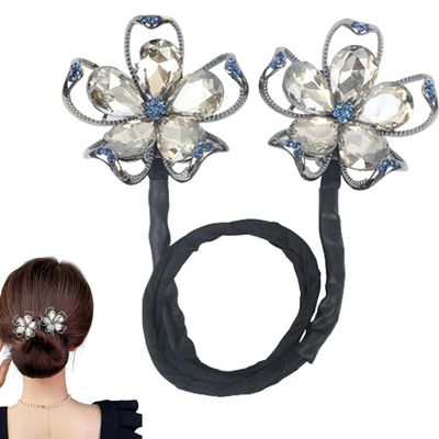 AILYFIRMO Rhinestone Flower Hair Clip, French Twist Bun Hairstyle Shaper,Lazy Hair Curler Deft Bun Maker,for Long Thick Hair Accessories for Women Girls (Style A)