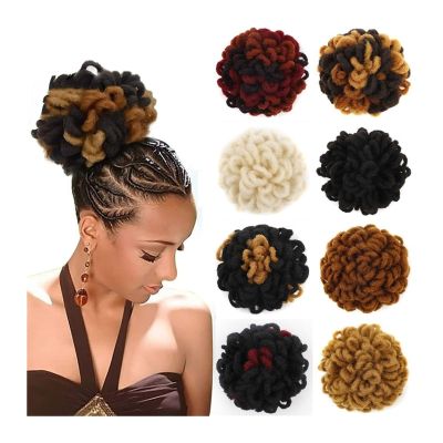 MOOWI Hair Piece Dreadlocks Bun Afro Puff Drawstring Ponytail Hair Bun Hairpieces Braided Chignon Faux Loc Braids Buns Synthetic Clip in Hair Extensions for Women Hair Buns (Color : 99JHBUGH350)