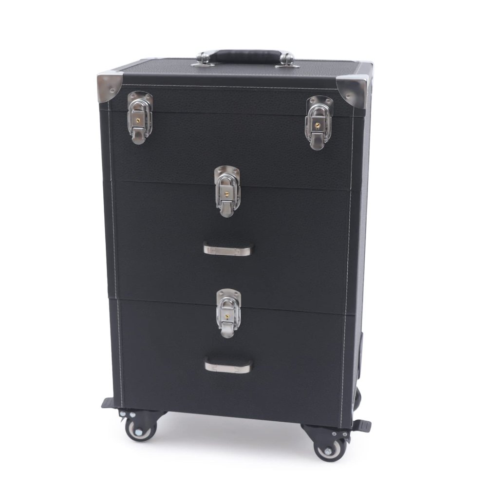 CHALIGHT Professional Rolling Makeup Case Train Case Cosmetic Organizer Trolley Lockable Rolling Make-ups Case Storage Cart Makeup Train Case Cosmetology Case On Wheels (Black|3 trays|Type C)