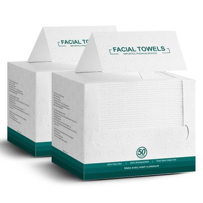 Disposable Face Towels,Extra Thick Soft Clean Facial Towels,Super Absorbent,Biodegradable Dry Wipes,Cruelty-Free Facial Washcloth for Sensitive Skin,Travel,Makeup Remover,100 Count,7.9"12"