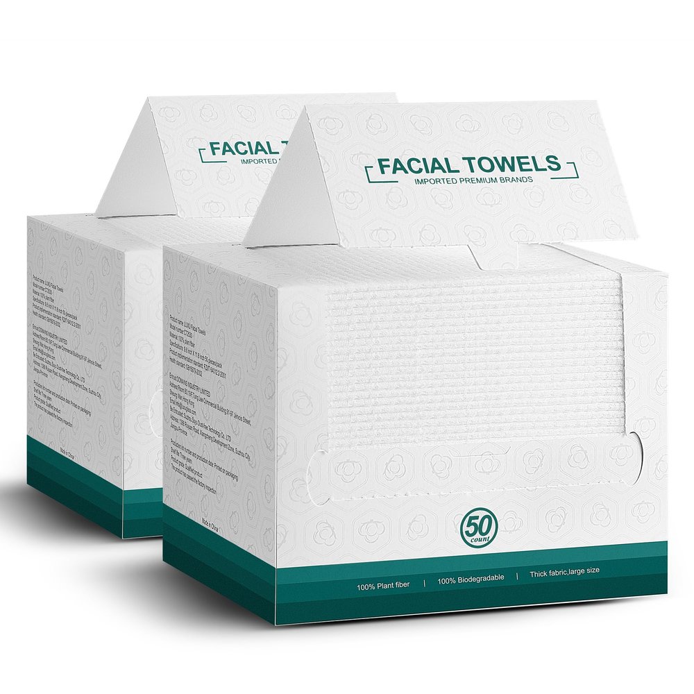 Disposable Face Towels- 100 Count Extra Thick Soft Clean Facial Towels, 10"12",Super Absorbent,Biodegradable Dry Wipes,Cruelty-Free Facial Washcloth for Sensitive Skin,Travel,Makeup Remover