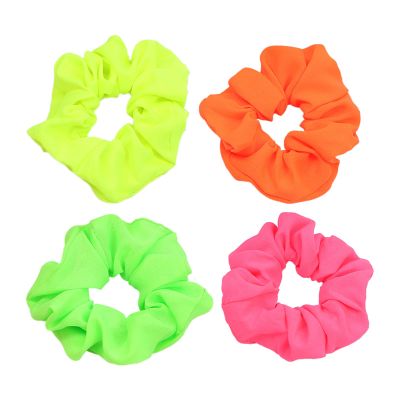 Neon Scrunchies for Hair 80s 90s, 4Pcs Silk Satin Scrunchy Hair Elastics Ties Scrunchies Hair Elastics Bands Ponytail Holder Neon Hair Accessories for Women Girls 80s 90s Party Outfit