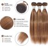 3 Bundles with Lace Closure, Ombre Highlight Straight Hair Free Part Human Hair Extensions P4/27(Brown,12 12 12) view 3