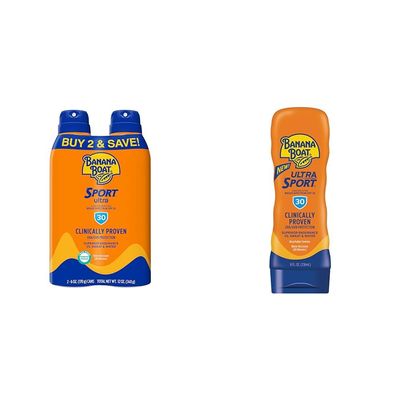 Banana Boat Sport Ultra SPF 30 Sunscreen Spray | SPF 30, Spray On Sunscreen & Sport Ultra SPF 30 Sunscreen Lotion, 8oz | Oxybenzone Free Sunscreen
